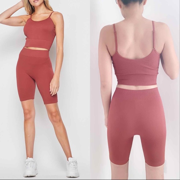 SEAMLESS SLIM FIT TANK AND BIKE SHORT SET - VINTAGE BLUSH - Picture 3 of 5